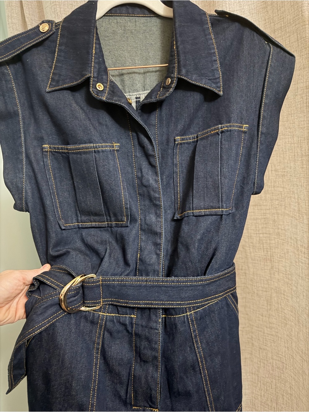 Commense Dark Blue Denim Women's Utility Romper with Belt